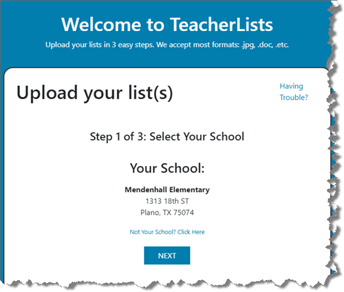 Upload List step 1 